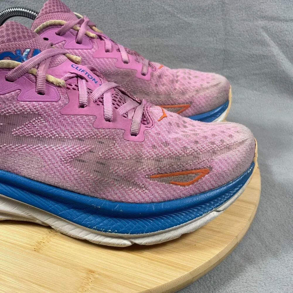 Hoka Clifton 9 Womens Size 10 B Pink Blue Athletic Sneakers Running Shoes